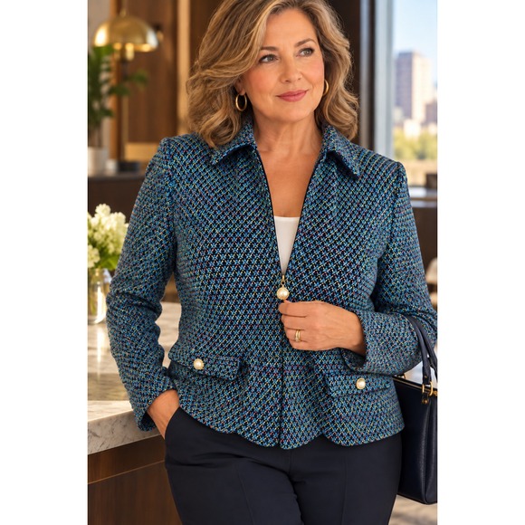 St. John Jackets & Blazers - St. John Collection Marie Gray Santana Knit Zip Up Jacket Blue Multi Size 4